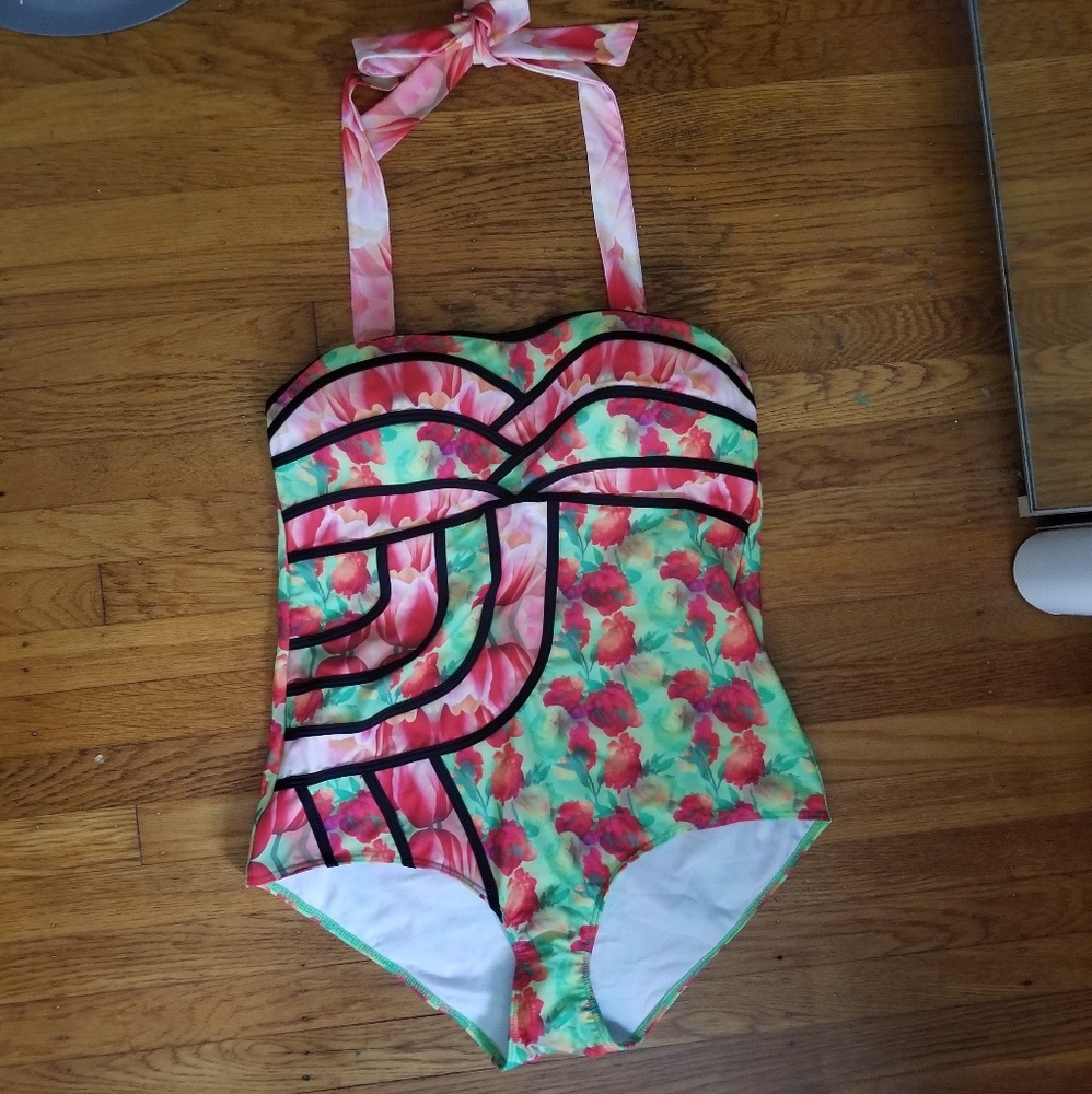 Modcloth Floral Halter One Piece Swimsuit size 2X